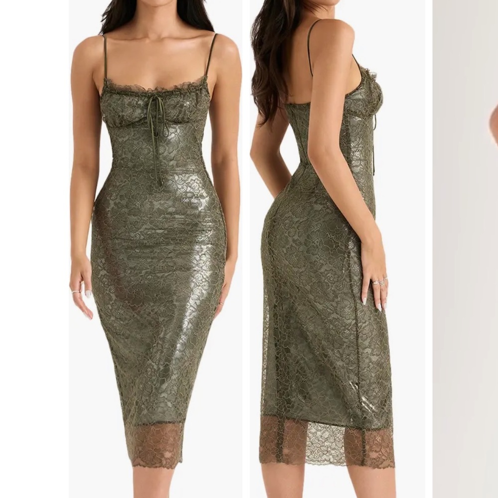 House of CB Isla corset Lace MIDI olive Dress